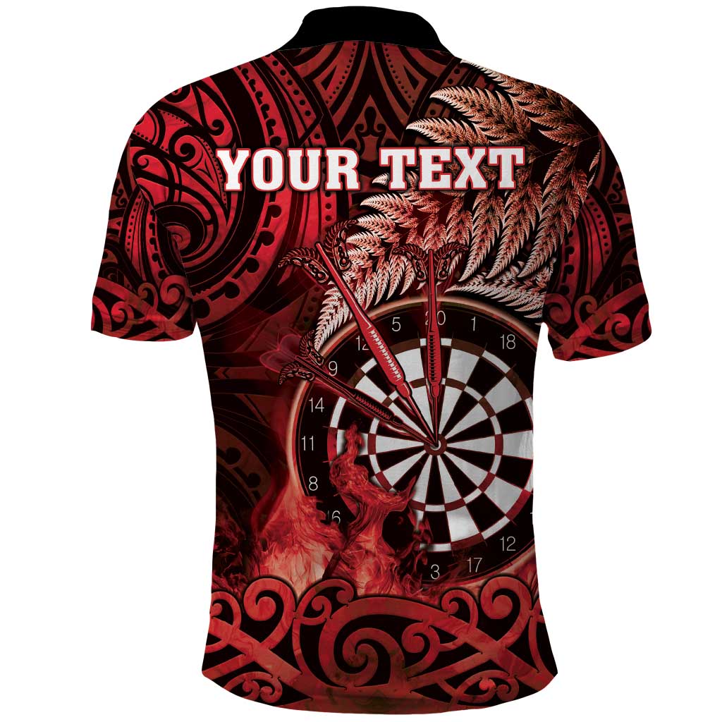 Personalised New Zealand Darts Polo Shirt Maori Koru Dartboard Red Flame