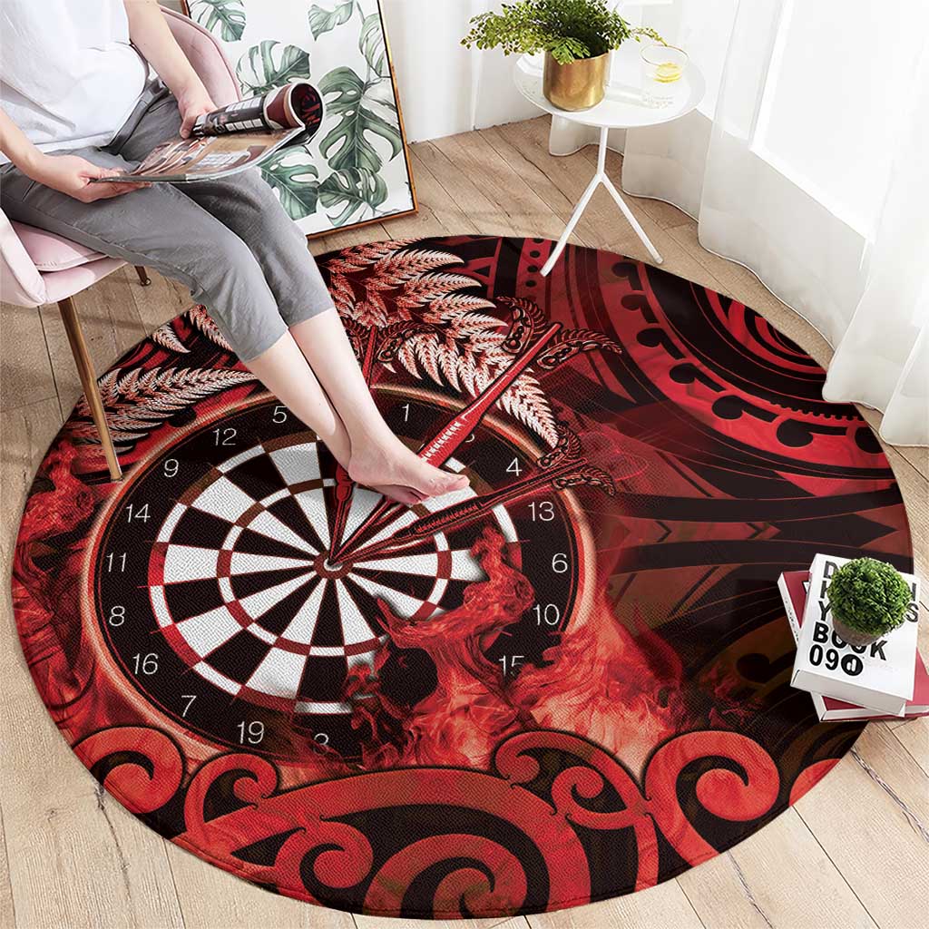 New Zealand Darts Round Carpet Maori Koru Dartboard Red Flame