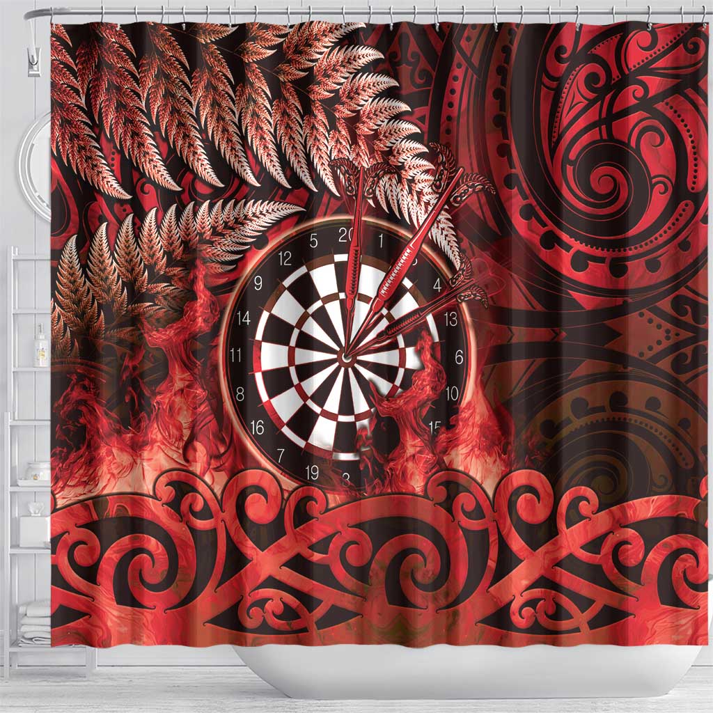New Zealand Darts Shower Curtain Maori Koru Dartboard Red Flame