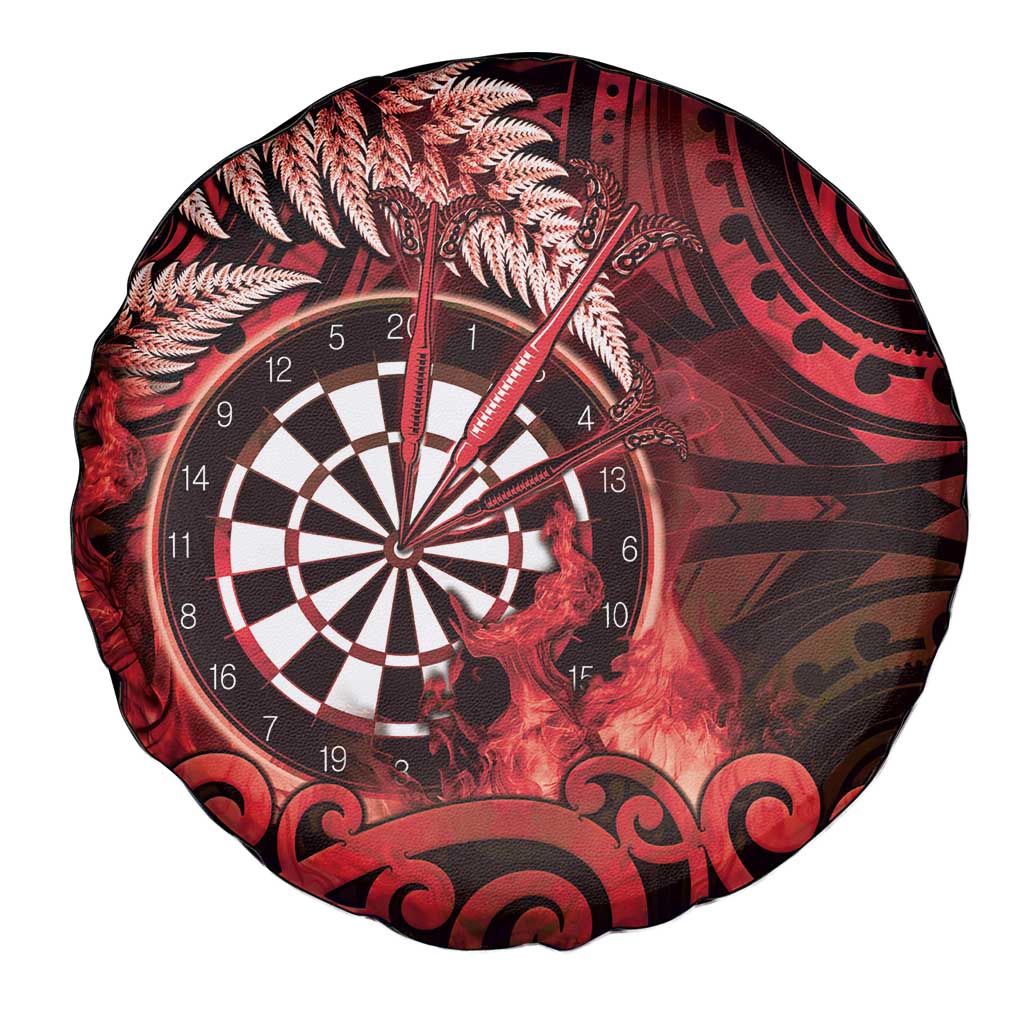 New Zealand Darts Spare Tire Cover Maori Koru Dartboard Red Flame