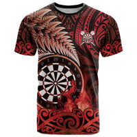 Personalised New Zealand Darts T Shirt Maori Koru Dartboard Red Flame