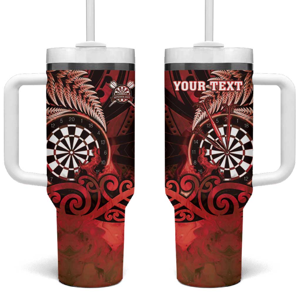 Personalised New Zealand Darts Tumbler With Handle Maori Koru Dartboard Red Flame LT05 One Size: 40 oz Red - Polynesian Pride