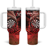 Personalised New Zealand Darts Tumbler With Handle Maori Koru Dartboard Red Flame LT05 One Size: 40 oz Red - Polynesian Pride
