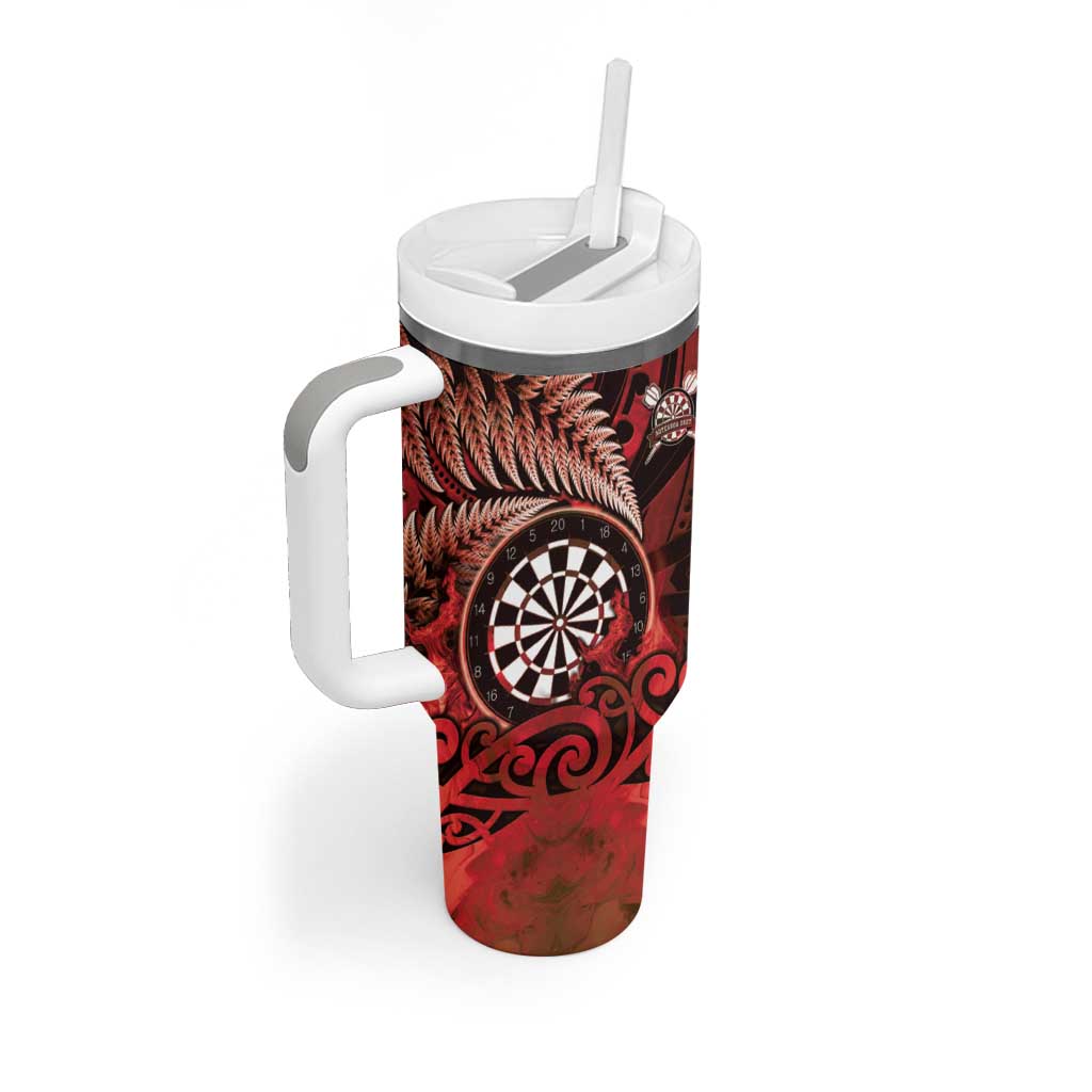 Personalised New Zealand Darts Tumbler With Handle Maori Koru Dartboard Red Flame LT05 - Polynesian Pride