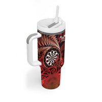 Personalised New Zealand Darts Tumbler With Handle Maori Koru Dartboard Red Flame LT05 - Polynesian Pride
