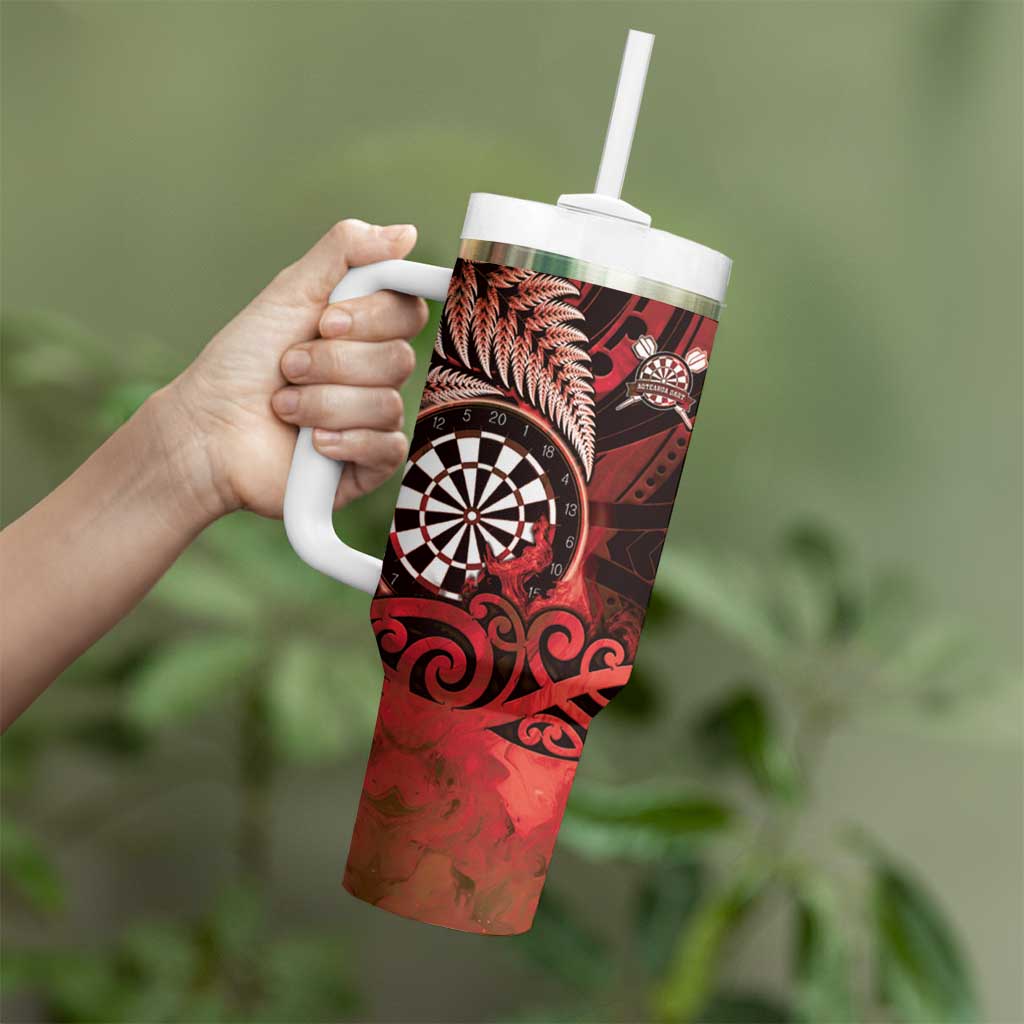 Personalised New Zealand Darts Tumbler With Handle Maori Koru Dartboard Red Flame LT05 - Polynesian Pride