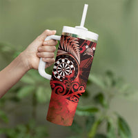 Personalised New Zealand Darts Tumbler With Handle Maori Koru Dartboard Red Flame LT05 - Polynesian Pride