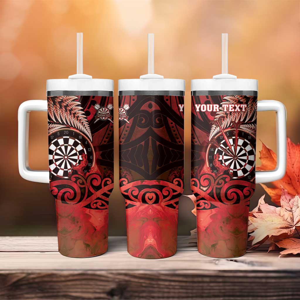 Personalised New Zealand Darts Tumbler With Handle Maori Koru Dartboard Red Flame LT05 - Polynesian Pride