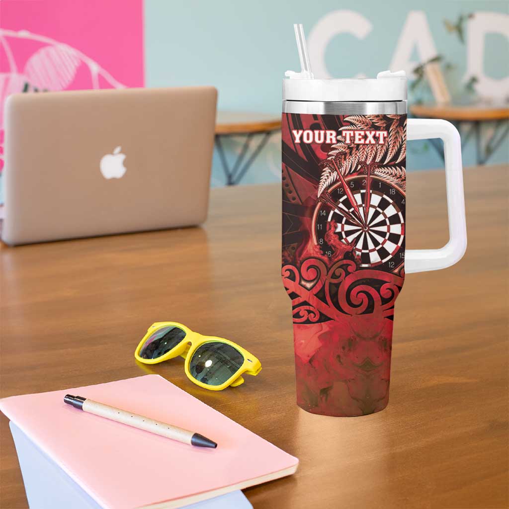 Personalised New Zealand Darts Tumbler With Handle Maori Koru Dartboard Red Flame LT05 - Polynesian Pride