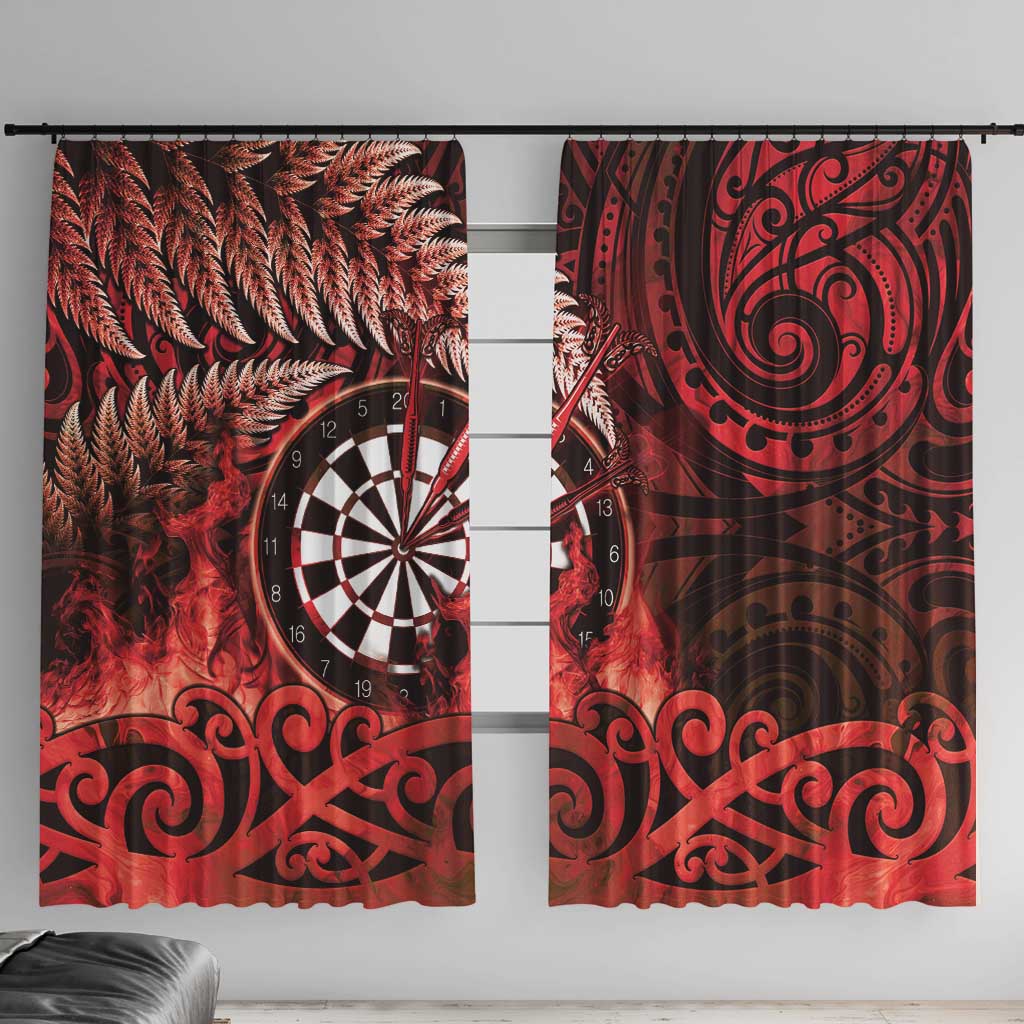New Zealand Darts Window Curtain Maori Koru Dartboard Red Flame