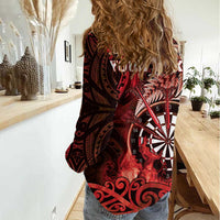 Personalised New Zealand Darts Women Casual Shirt Maori Koru Dartboard Red Flame LT05 - Polynesian Pride