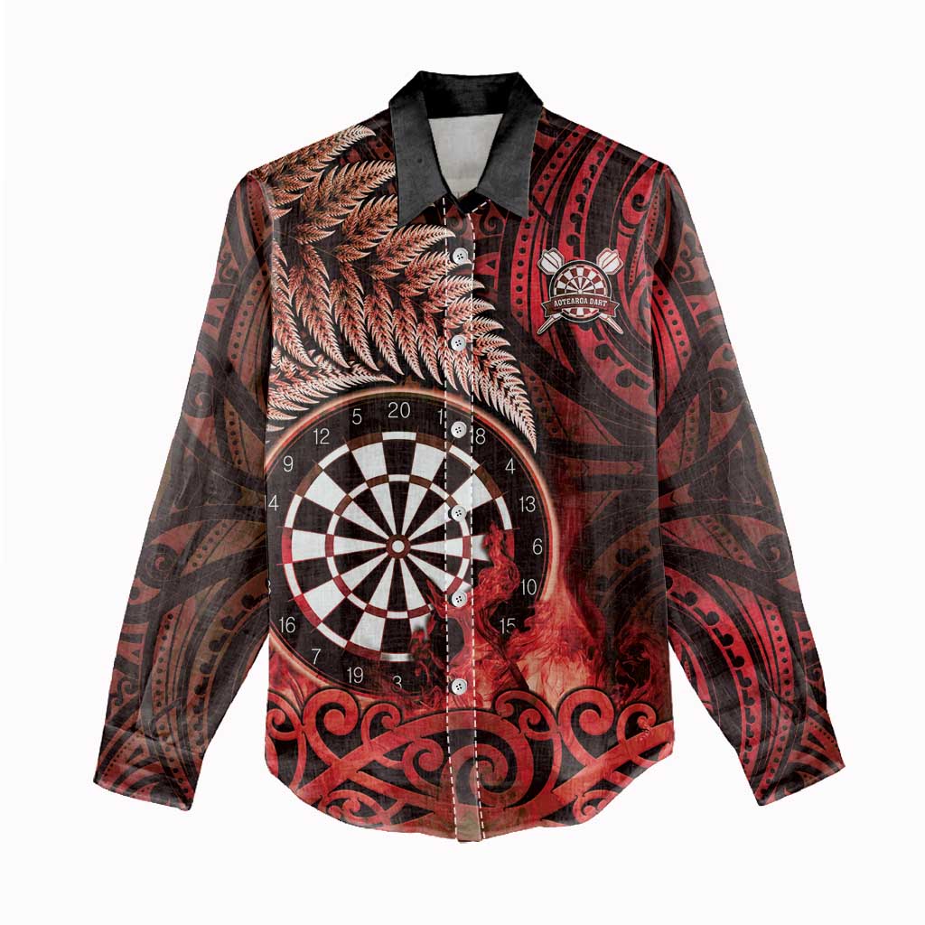 Personalised New Zealand Darts Women Casual Shirt Maori Koru Dartboard Red Flame LT05 - Polynesian Pride