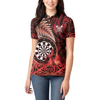 Personalised New Zealand Darts Women Polo Shirt Maori Koru Dartboard Red Flame