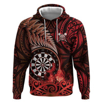 Personalised New Zealand Darts Zip Hoodie Maori Koru Dartboard Red Flame