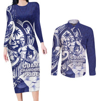 Guam Chief Quipuha Couples Matching Long Sleeve Bodycon Dress and Long Sleeve Button Shirt Polynesian Pattern With Guasali Flowers