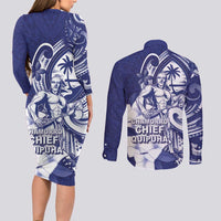 Guam Chief Quipuha Couples Matching Long Sleeve Bodycon Dress and Long Sleeve Button Shirt Polynesian Pattern With Guasali Flowers