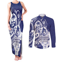 Guam Chief Quipuha Couples Matching Tank Maxi Dress and Long Sleeve Button Shirt Polynesian Pattern With Guasali Flowers