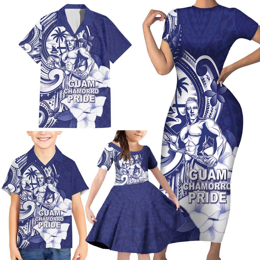 Guam Chief Quipuha Family Matching Short Sleeve Bodycon Dress and Hawaiian Shirt Polynesian Pattern With Guasali Flowers