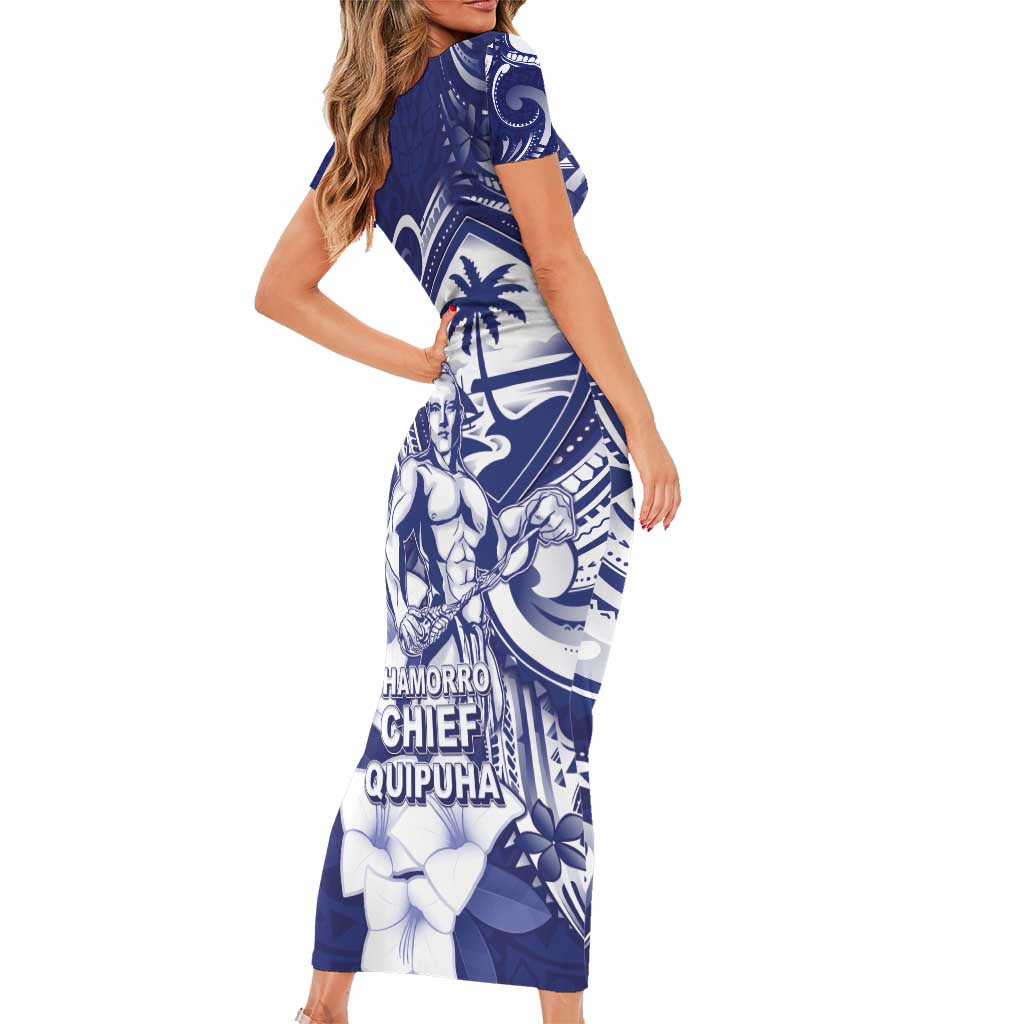 Guam Chief Quipuha Family Matching Short Sleeve Bodycon Dress and Hawaiian Shirt Polynesian Pattern With Guasali Flowers