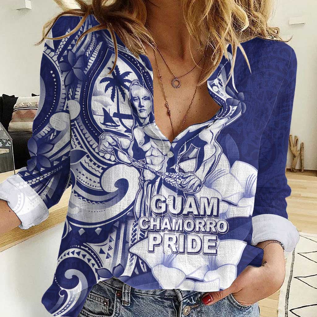 Guam Chief Quipuha Women Casual Shirt Polynesian Pattern With Guasali Flowers