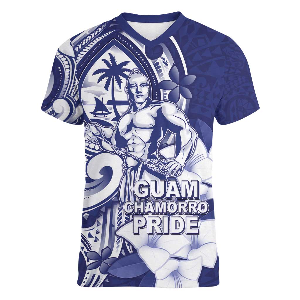 Guam Chief Quipuha Women V-Neck T-Shirt Polynesian Pattern With Guasali Flowers