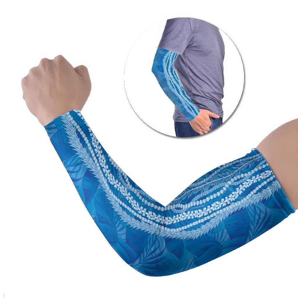 Hawaii Prince Kuhio Arm Sleeves Blue Hawaiian Lau Maia With Leis LT05 Set of 2 Blue - Polynesian Pride