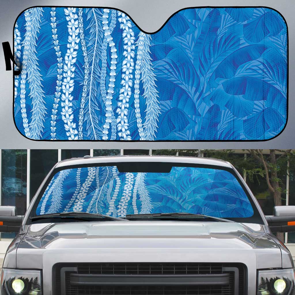 Hawaii Prince Kuhio Auto Sun Shade Blue Hawaiian Lau Maia With Leis LT05 Blue - Polynesian Pride