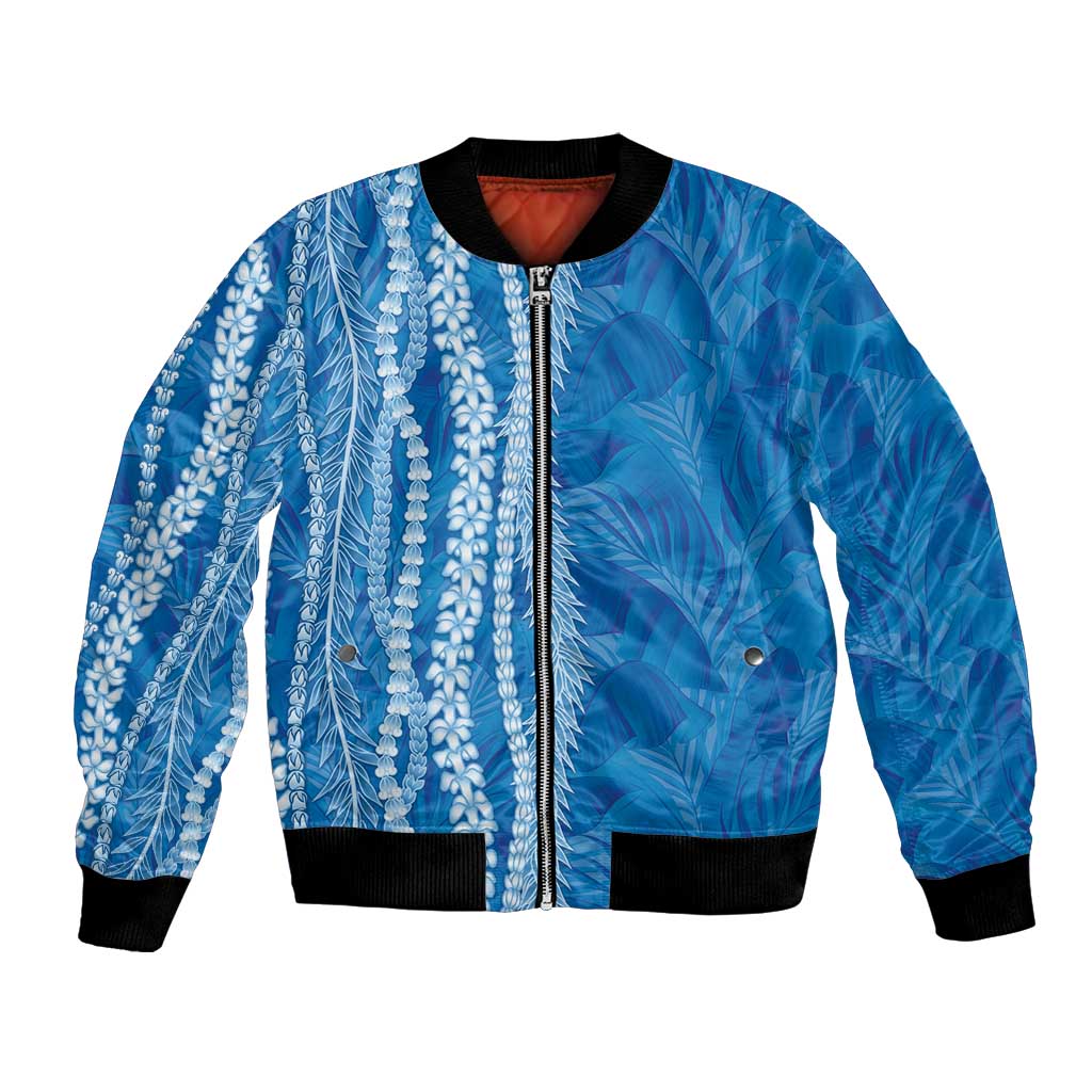 Hawaii Prince Kuhio Bomber Jacket Blue Hawaiian Lau Maia With Leis