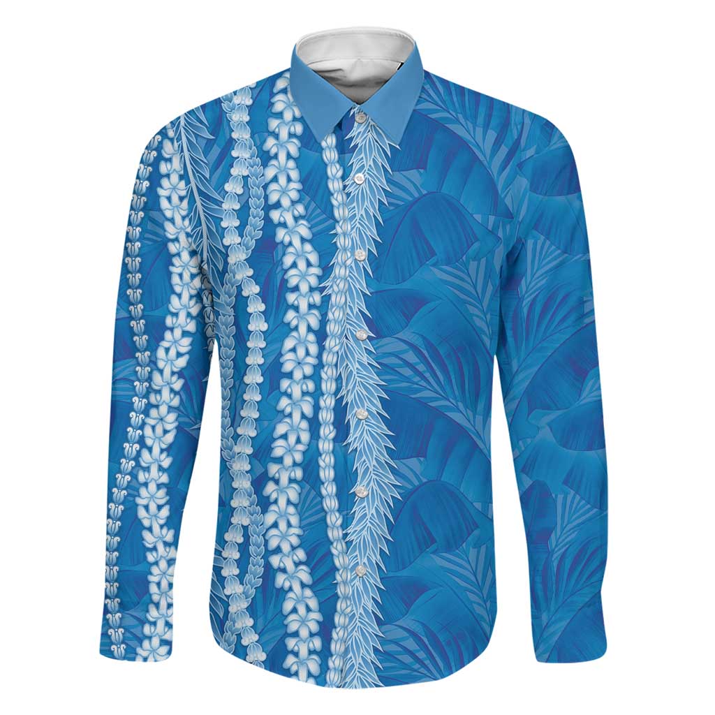 Hawaii Prince Kuhio Family Matching Mermaid Dress and Hawaiian Shirt Blue Hawaiian Lau Maia With Leis LT05 Dad's Shirt - Long Sleeve Blue - Polynesian Pride