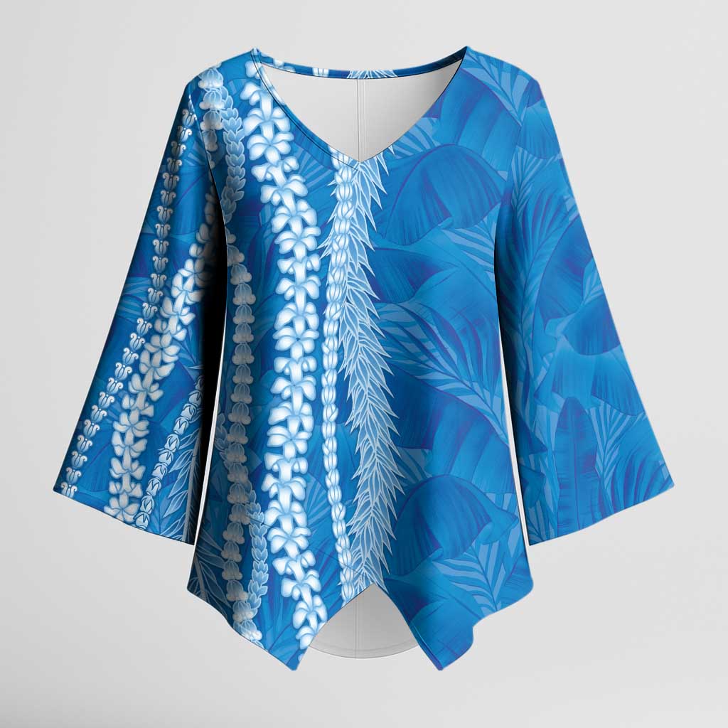 Hawaii Prince Kuhio Kimono Sleeve Blouse Blue Hawaiian Lau Maia With Leis LT05 Female Blue - Polynesian Pride