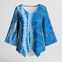 Hawaii Prince Kuhio Kimono Sleeve Blouse Blue Hawaiian Lau Maia With Leis LT05 Female Blue - Polynesian Pride