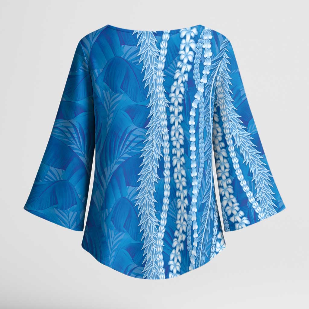 Hawaii Prince Kuhio Kimono Sleeve Blouse Blue Hawaiian Lau Maia With Leis LT05 - Polynesian Pride