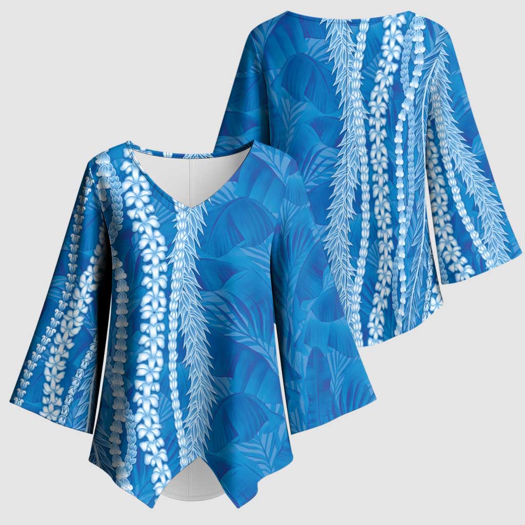 Hawaii Prince Kuhio Kimono Sleeve Blouse Blue Hawaiian Lau Maia With Leis LT05 - Polynesian Pride