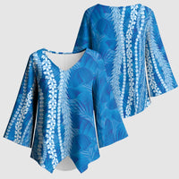 Hawaii Prince Kuhio Kimono Sleeve Blouse Blue Hawaiian Lau Maia With Leis LT05 - Polynesian Pride