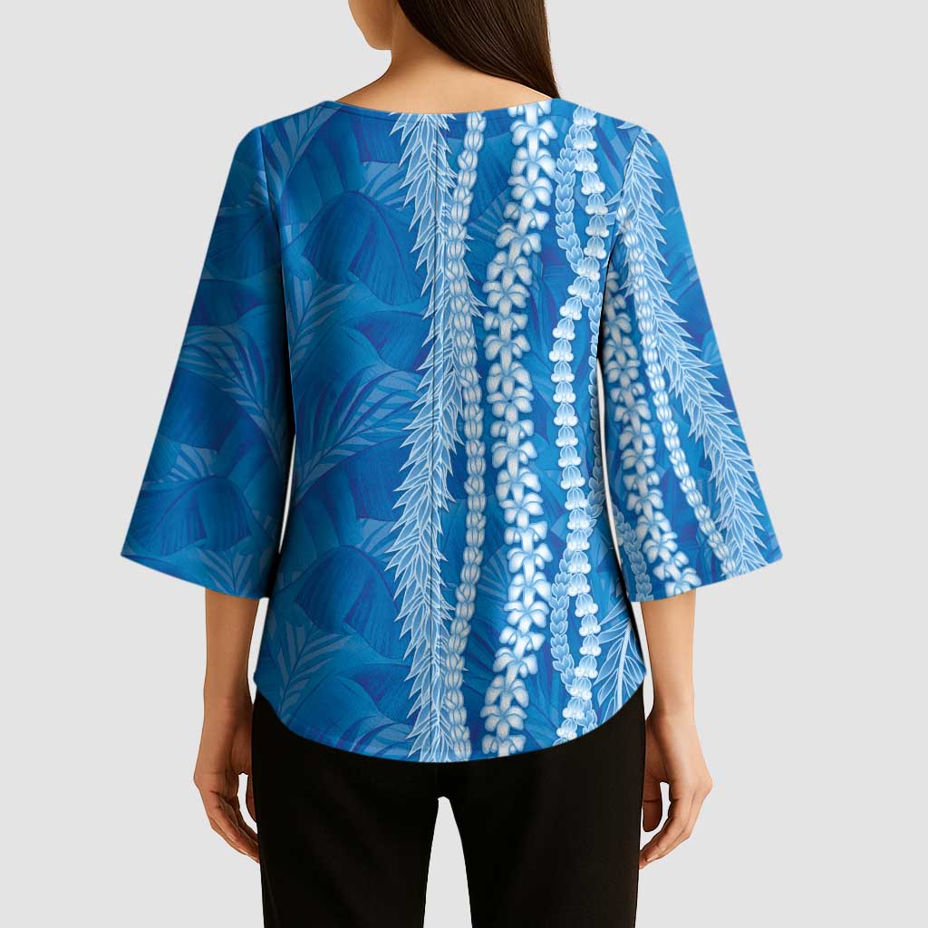 Hawaii Prince Kuhio Kimono Sleeve Blouse Blue Hawaiian Lau Maia With Leis LT05 - Polynesian Pride