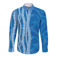 Hawaii Prince Kuhio Long Sleeve Button Shirt Blue Hawaiian Lau Maia With Leis