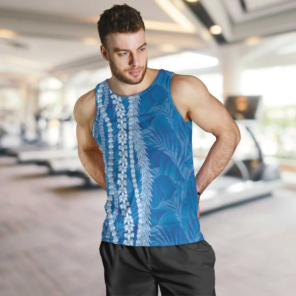 Hawaii Prince Kuhio Men Tank Top Blue Hawaiian Lau Maia With Leis LT05 Blue - Polynesian Pride