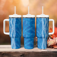 Hawaii Prince Kuhio Tumbler With Handle Blue Hawaiian Lau Maia With Leis