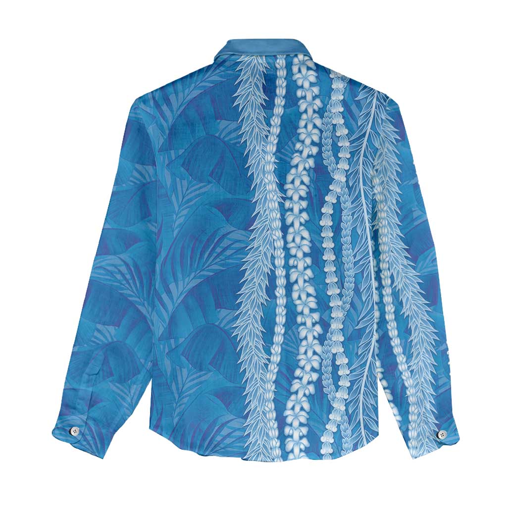 Hawaii Prince Kuhio Women Casual Shirt Blue Hawaiian Lau Maia With Leis LT05 - Polynesian Pride
