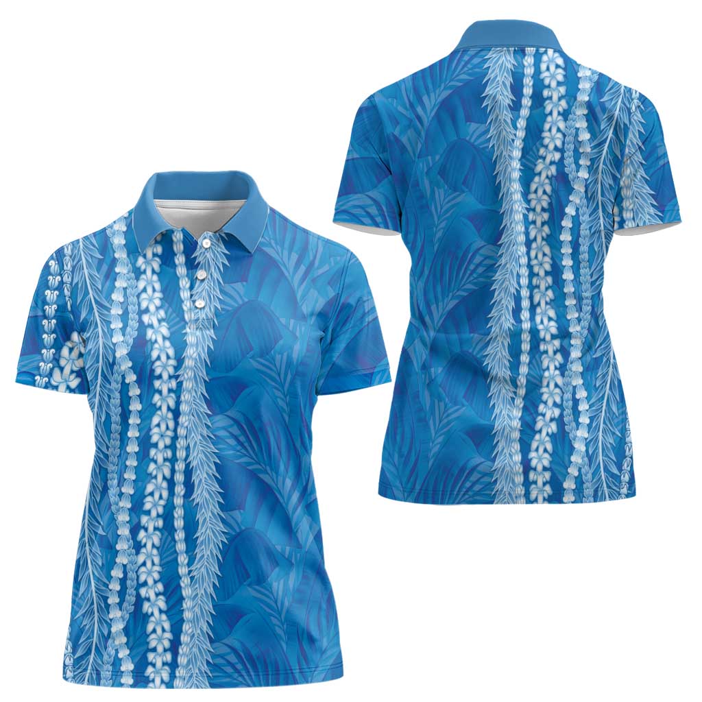 Hawaii Prince Kuhio Women Polo Shirt Blue Hawaiian Lau Maia With Leis LT05 - Polynesian Pride