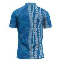 Hawaii Prince Kuhio Zipper Polo Shirt Blue Hawaiian Lau Maia With Leis LT05 - Polynesian Pride