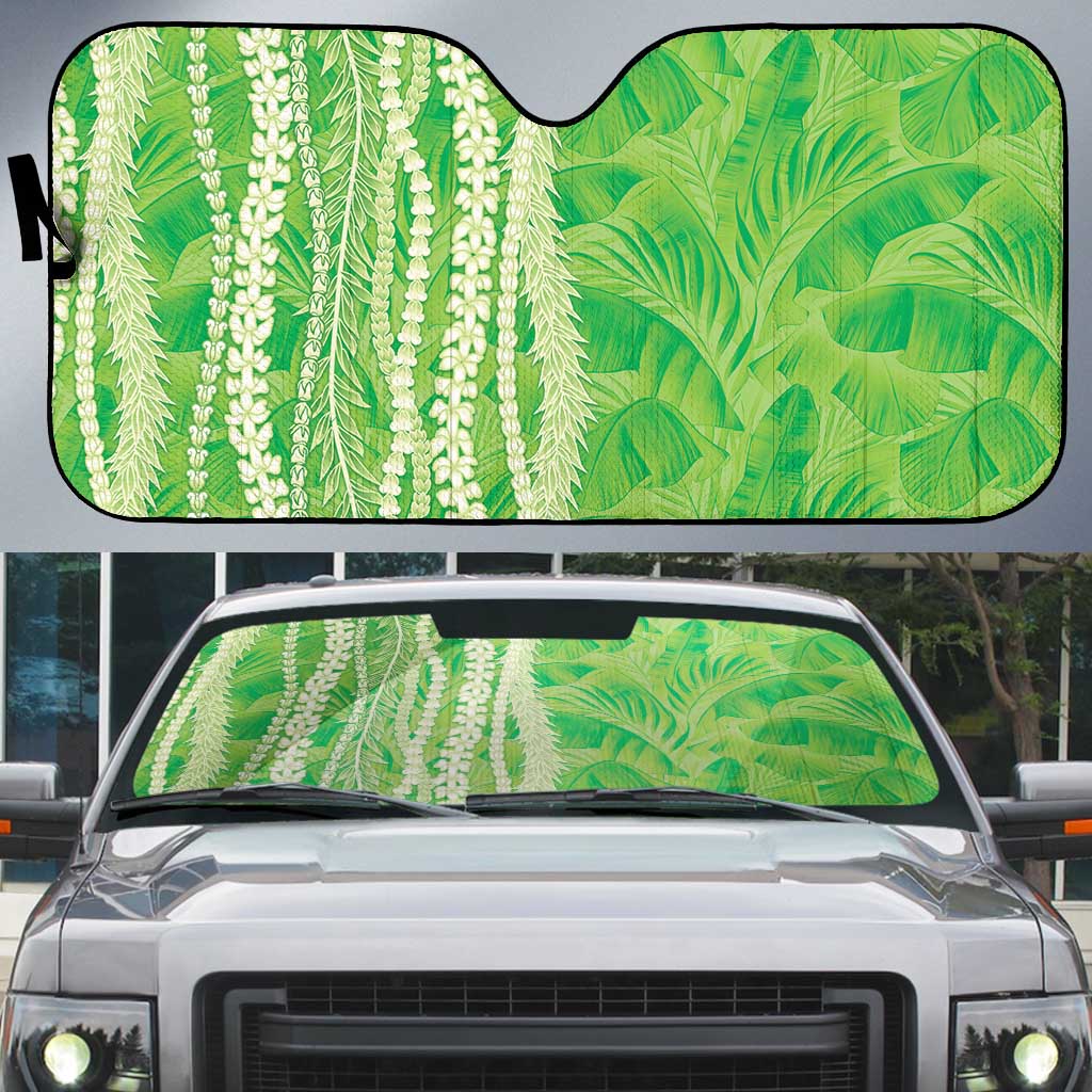 Hawaii Prince Kuhio Auto Sun Shade Lime Green Hawaiian Lau Maia With Leis LT05 Green - Polynesian Pride