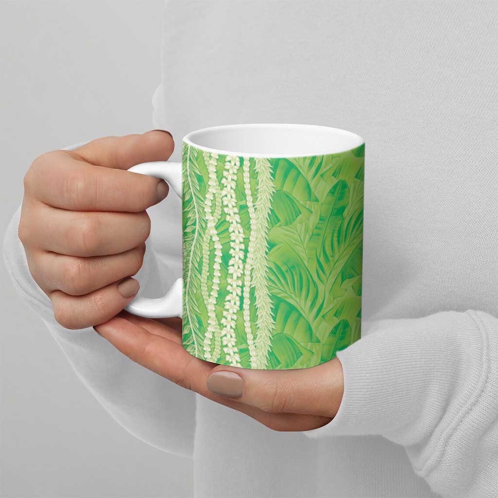 Hawaii Prince Kuhio Ceramic Mug Lime Green Hawaiian Lau Maia With Leis