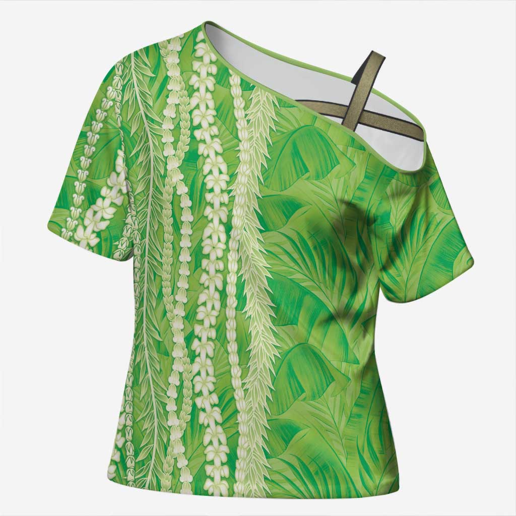 Hawaii Prince Kuhio Cross Shoulder Shirt Lime Green Hawaiian Lau Maia With Leis LT05 Female Green - Polynesian Pride