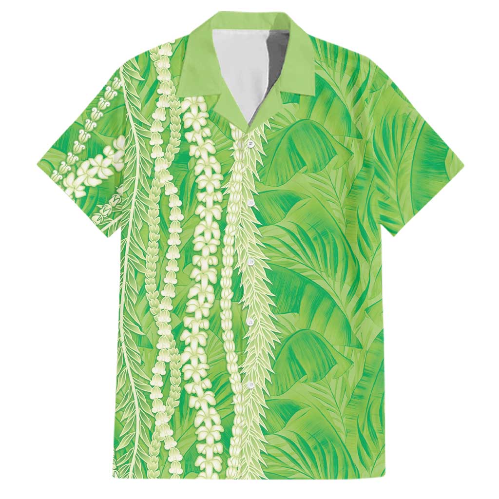 Hawaii Prince Kuhio Family Matching Long Sleeve Bodycon Dress and Hawaiian Shirt Lime Green Hawaiian Lau Maia With Leis LT05 Dad's Shirt - Short Sleeve Green - Polynesian Pride