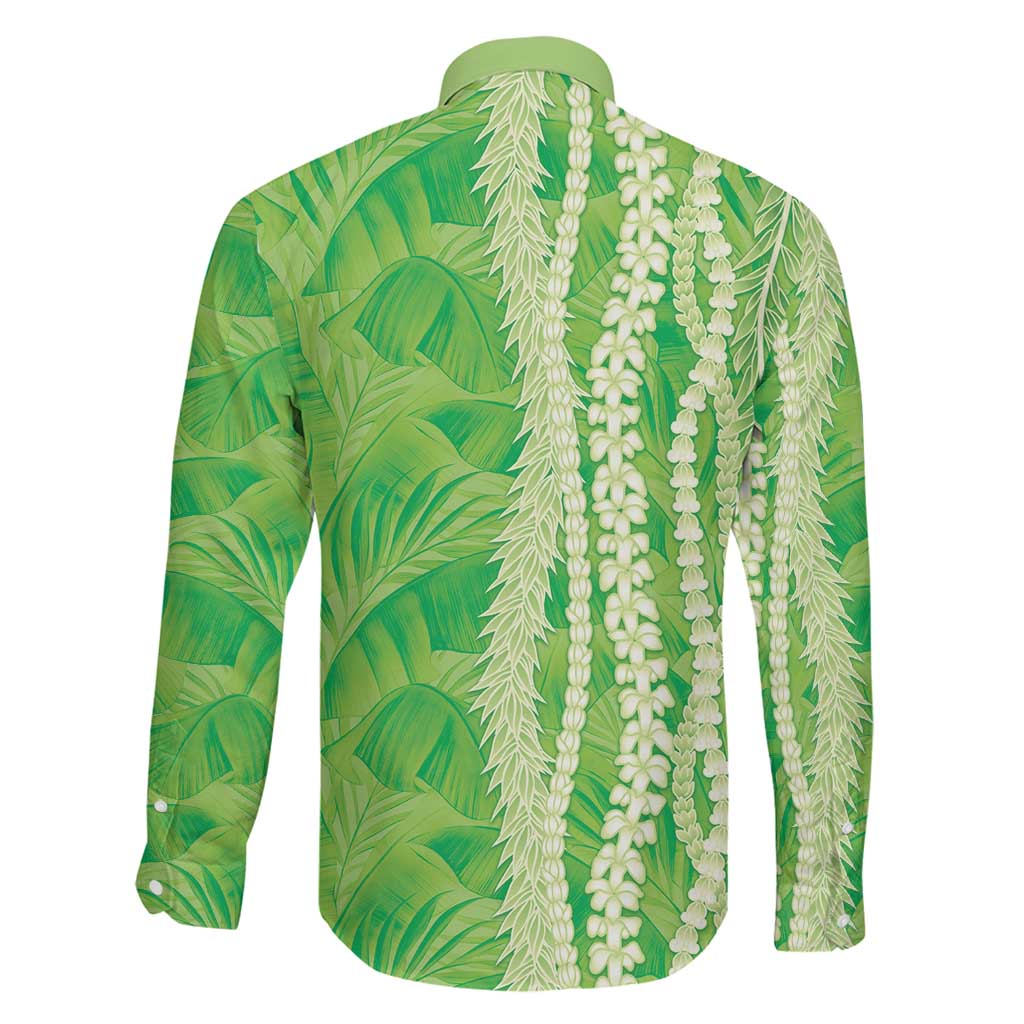 Hawaii Prince Kuhio Family Matching Off The Shoulder Long Sleeve Dress and Hawaiian Shirt Lime Green Hawaiian Lau Maia With Leis LT05 - Polynesian Pride