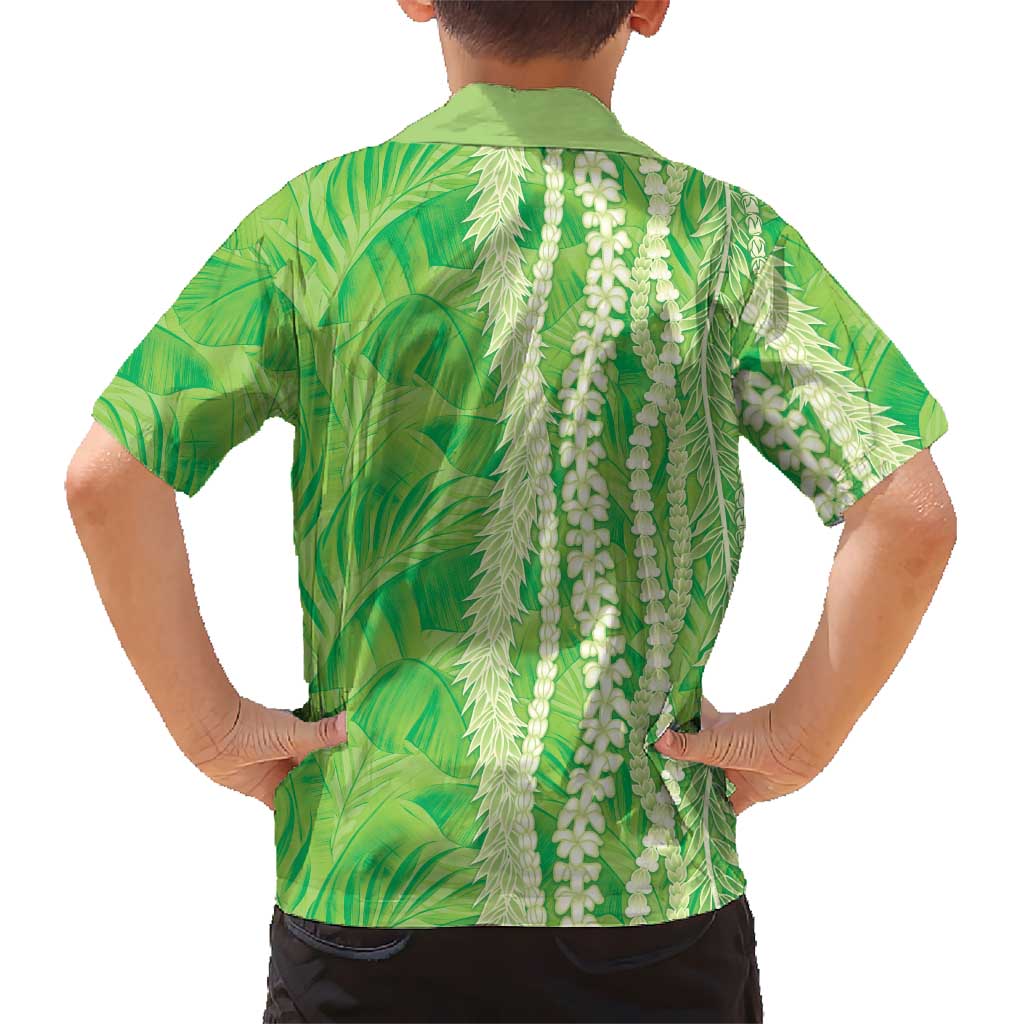 Hawaii Prince Kuhio Family Matching Puletasi and Hawaiian Shirt Lime Green Hawaiian Lau Maia With Leis LT05 - Polynesian Pride