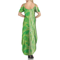 Hawaii Prince Kuhio Family Matching Summer Maxi Dress and Hawaiian Shirt Lime Green Hawaiian Lau Maia With Leis LT05 - Polynesian Pride