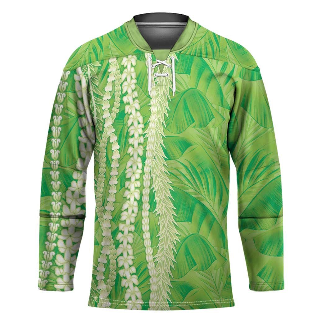 Hawaii Prince Kuhio Hockey Jersey Lime Green Hawaiian Lau Maia With Leis LT05 Unisex Green - Polynesian Pride