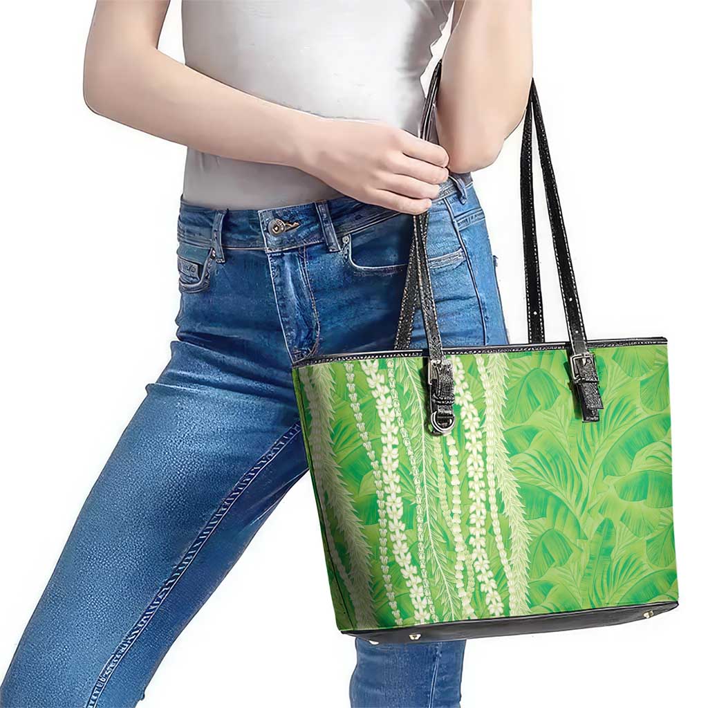 Hawaii Prince Kuhio Leather Tote Bag Lime Green Hawaiian Lau Maia With Leis